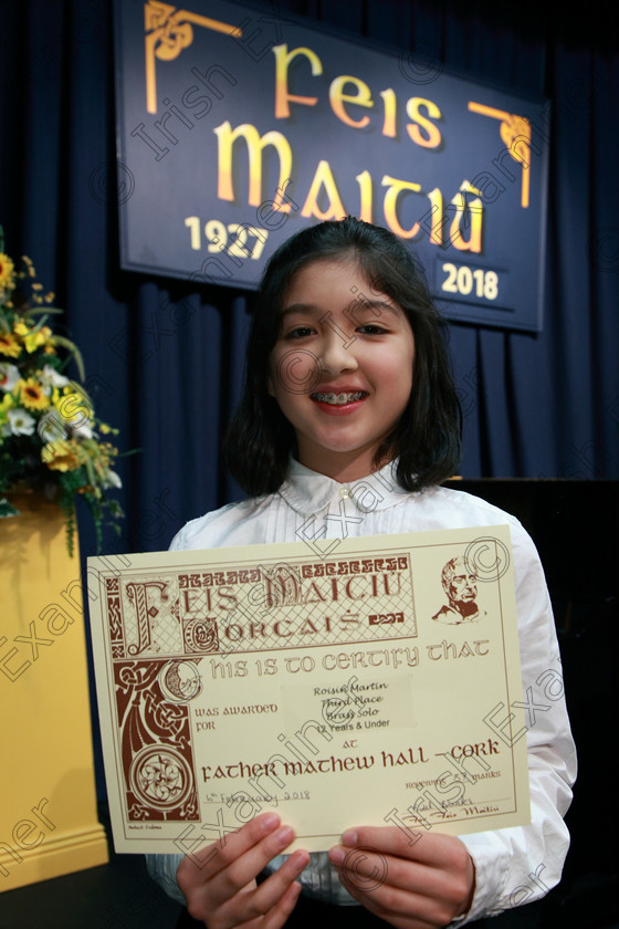 Feis06022018Tue25 
 25
Joint 3rd place Roisín Martin from Bishopstown
 Instrumental Music Class: 205: Brass Solo 12 Years and Under Feis Maitiú 92nd Festival held in Fr. Mathew Hall. EEjob 05/02/2018 Picture: Gerard Bonus.